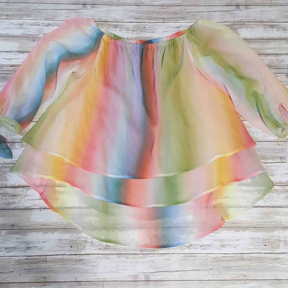 A.N.A. Ruffly Rainbow Layered Top